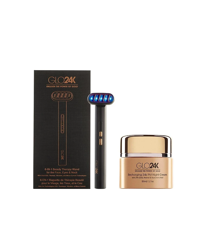 GLO24K 6-in-1 Beauty Therapy Wand for the Face, Eyes & Neck and 24K Night Cream