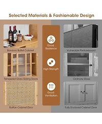 Givimo 69 Inch Wine Bar Kitchen Cabinet with Sliding Tempered Glass and Rattan Door