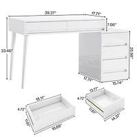Tribesigns White Desk with 5 Drawers, Modern Home Office Desk with Storage Drawers and Printer Stand, Reversible Computer Desk Vanity Desk, White