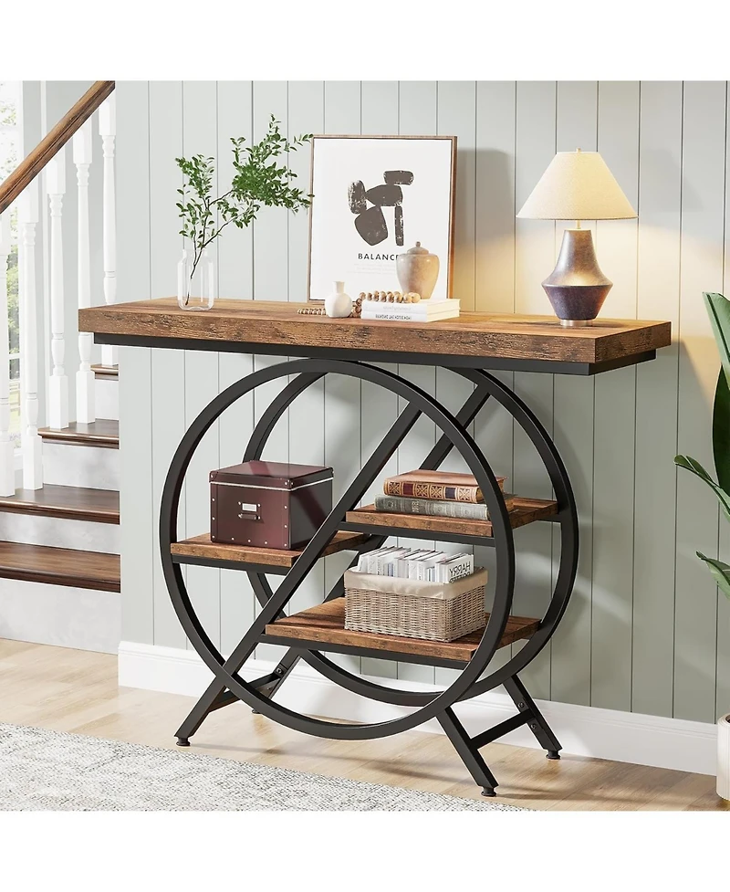 Tribesigns Console Table, 39.4-Inch Entryway Table with Thickened Tabletop, 4- Tier Industrial Narrow Hallway Sofa Table with Geometric Metal Frame fo