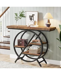 Tribesigns Console Table, 39.4-Inch Entryway Table with Thickened Tabletop, 4- Tier Industrial Narrow Hallway Sofa Table with Geometric Metal Frame fo