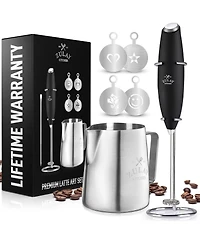 Zulay Kitchen Milk Frother Pitcher Stencil Stirrer Set