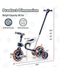 Skonyon 4-in-1 Kids Tricycle with Adjustable Parent Push Handle for 2-4 Years Old