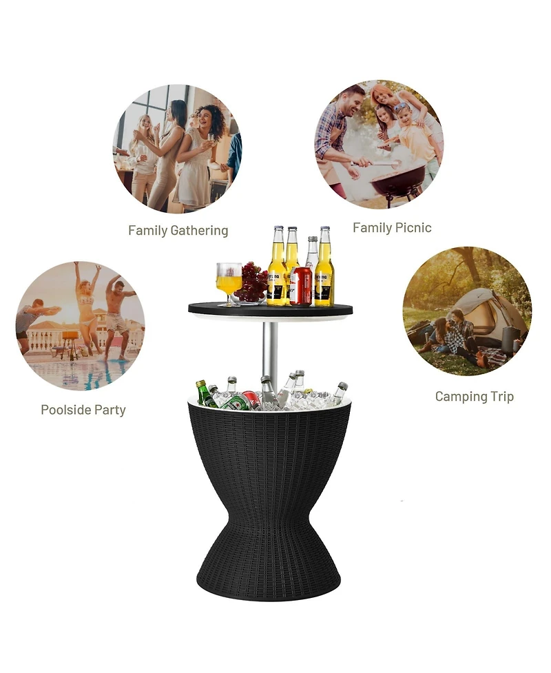 Sugift 3 Pieces Outdoor Rattan Bar Table with Extendable Tabletop
