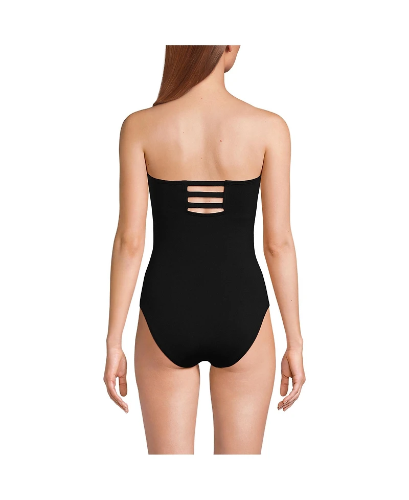 Lands' End Women's Chlorine Resistant Bandeau High Leg Strappy One Piece Swimsuit