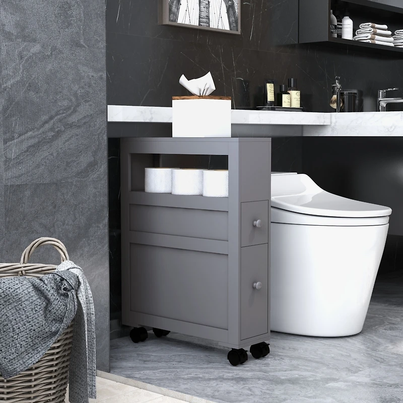 Homcom Narrow Bathroom Storage Cabinet with Rolling Wheels,