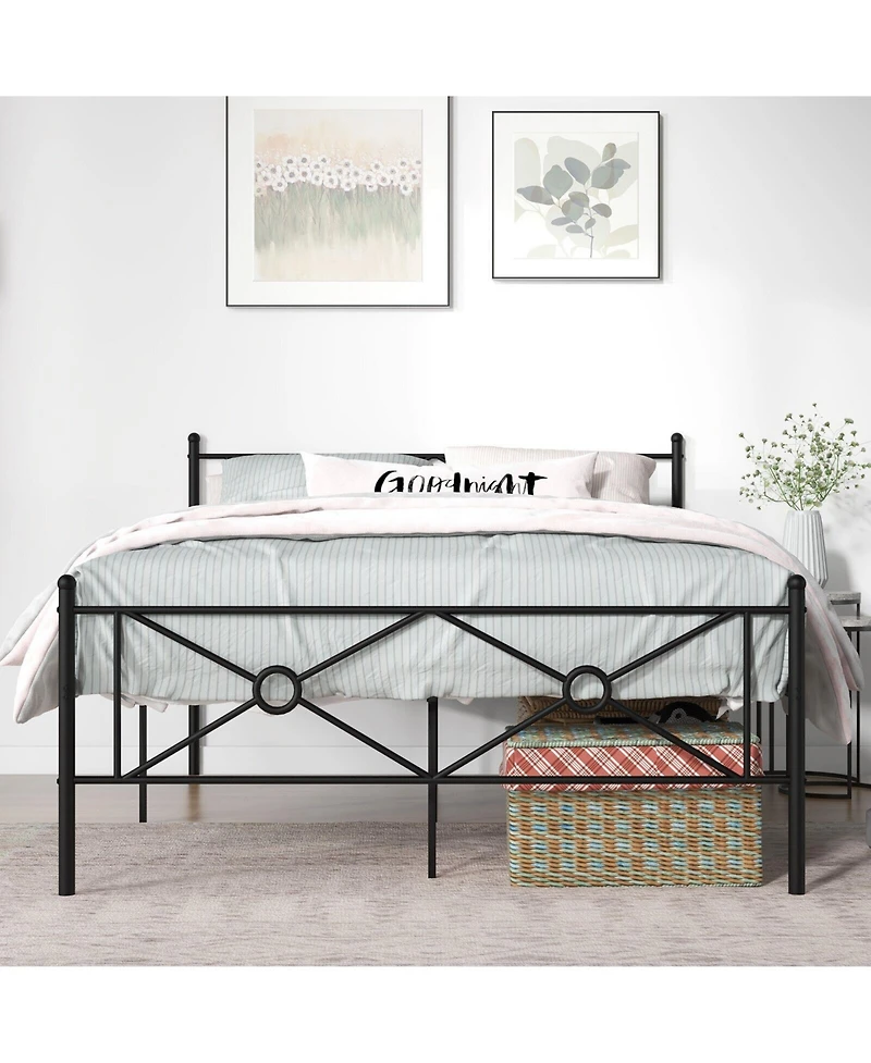 Sugift Full/Queen Metal Platform Bed Frame with Headboard and Footboard