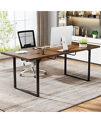 Tribesigns Extendable Computer Desk, 63-78.8 Rectangular Writing Desk Workstation with Metal Legs, Modern Wood Home Office Desk Executive Table for St