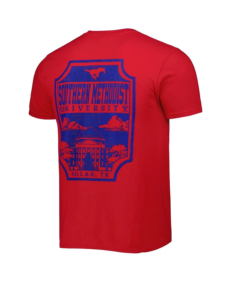 Image One Men's Red Smu Mustangs Logo Campus Icon T-Shirt