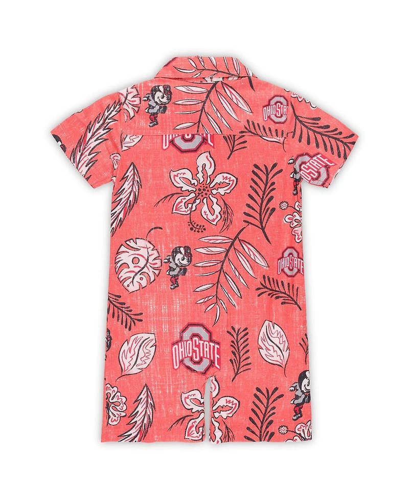 Wes & Willy Baby Boys and Girls Scarlet Ohio State Buckeyes Vintage Floral Romper