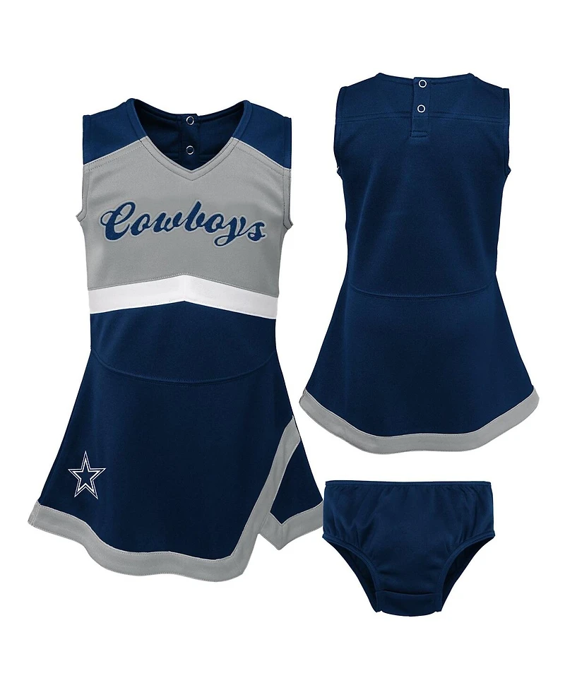 Outerstuff Girls Preschool Navy Dallas Cowboys Two-Piece Cheer Captain Jumper Dress with Bloomers Set