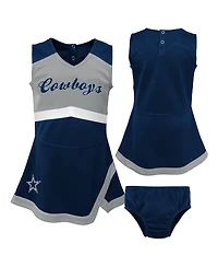 Outerstuff Girls Preschool Navy Dallas Cowboys Two-Piece Cheer Captain Jumper Dress with Bloomers Set