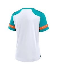 Fanatics Women's White/Aqua Miami Dolphins Foiled Primary Lace-Up T-Shirt