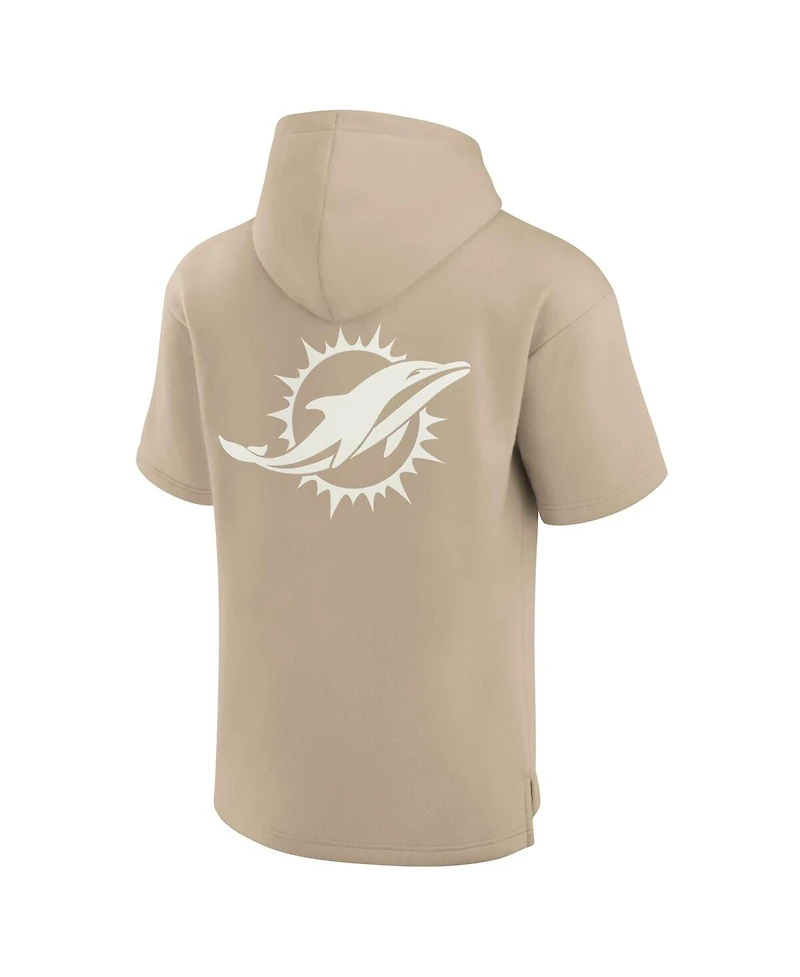 Fanatics Men's and Women's Khaki Miami Dolphins Elements Super Soft Fleece Short Sleeve Pullover Hoodie