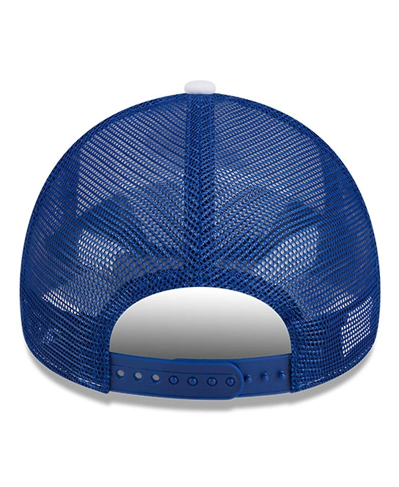 New Era Men's White/Royal Kansas Jayhawks Court Sport Foam A-Frame 9FORTY Adjustable Trucker Hat