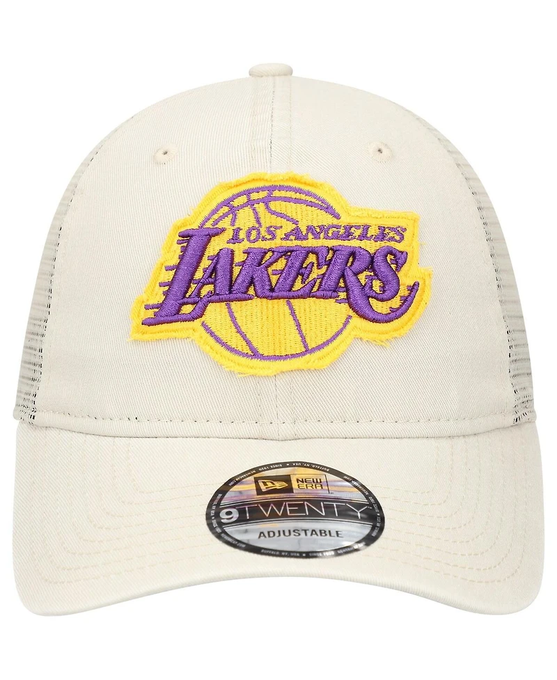 New Era Men's Cream Los Angeles Lakers Rough Edge Logo Trucker 9TWENTY Adjustable Hat