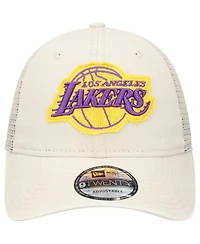 New Era Men's Cream Los Angeles Lakers Rough Edge Logo Trucker 9TWENTY Adjustable Hat