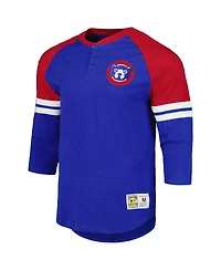 Mitchell & Ness Men's Royal Chicago Cubs Cooperstown Collection Legendary Raglan Slub Henley Three-Quarter Sleeve T-Shirt
