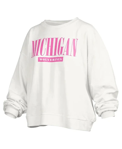Pressbox Women's White Michigan Wolverines Sutton Janise Waist Length Oversized Pullover Sweatshirt