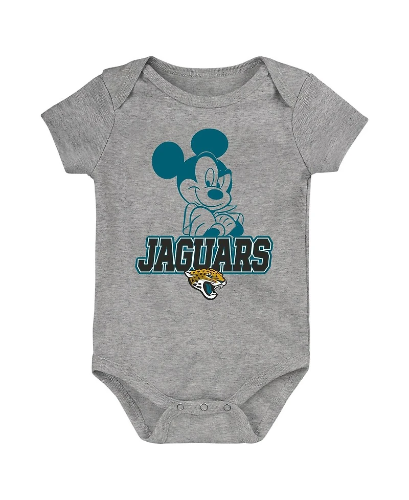 Outerstuff Baby Boys and Girls Teal/Black/Gray Jacksonville Jaguars Three-Piece Disney Game Time Bodysuit Set