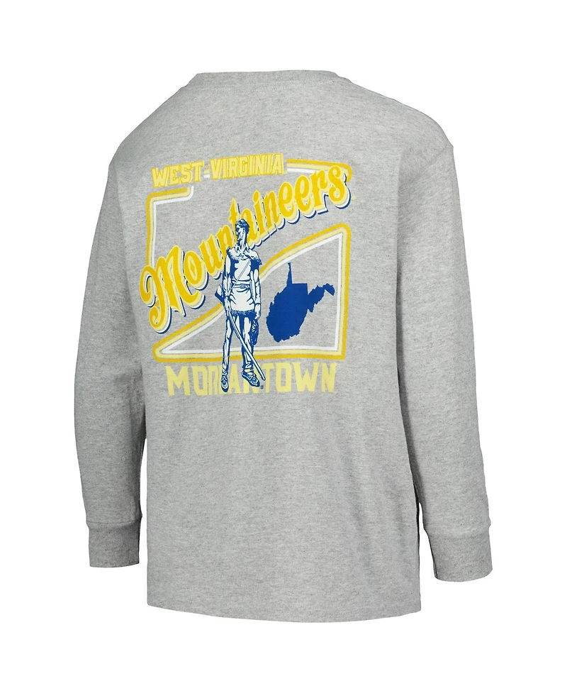Image One Big Boys and Girls Gray West Virginia Mountaineers Retro Script Long Sleeve T-Shirt