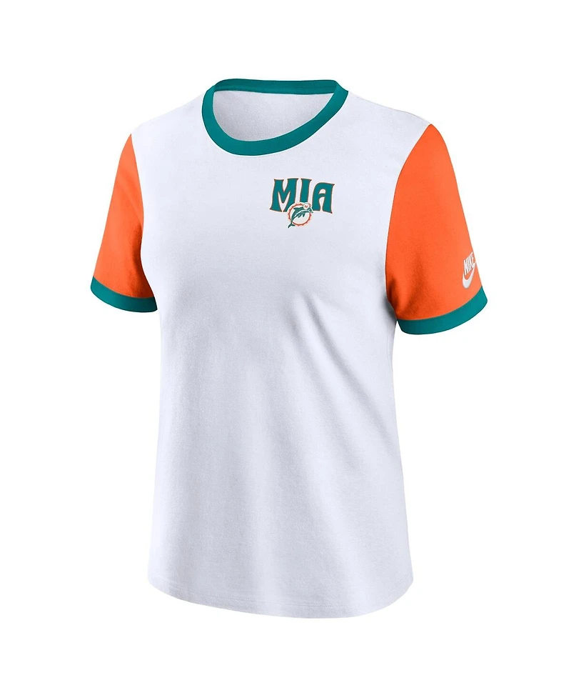 Nike Women's White/Orange Miami Dolphins Rewind Ringer T-Shirt