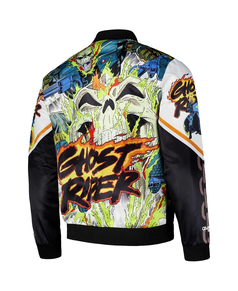 Chalk Line Men's Black/White Ghost Rider Fanimation Satin Full-Snap Jacket
