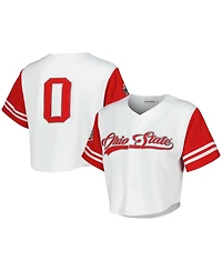 Established & Co. Women's White Ohio State Buckeyes Baseball Jersey Cropped T-Shirt