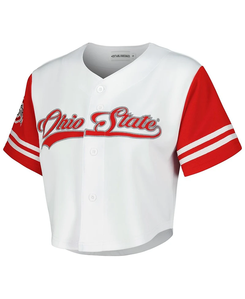 Established & Co. Women's White Ohio State Buckeyes Baseball Jersey Cropped T-Shirt
