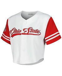 Established & Co. Women's White Ohio State Buckeyes Baseball Jersey Cropped T-Shirt