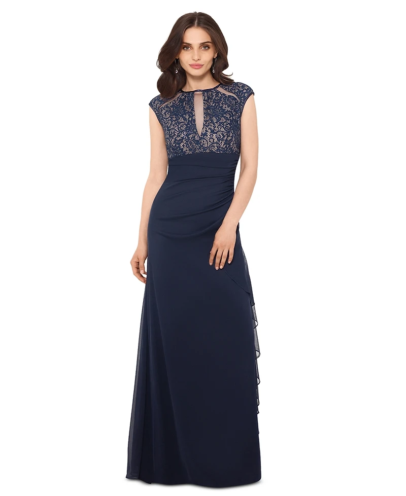 Betsy & Adam Petite Cut-Out Lace Combo Gown