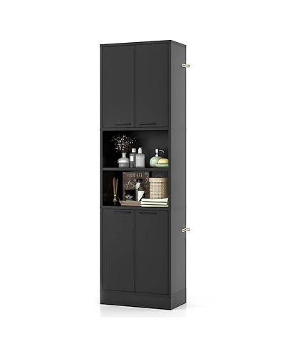 Costway 75" Tall Bathroom Storage Cabinet with 4 Doors & 2 Open Compartments Freestanding