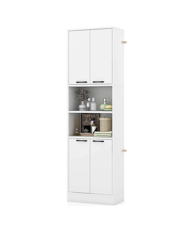 Costway 75" Tall Bathroom Storage Cabinet with 4 Doors & 2 Open Compartments Freestanding