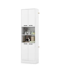 Costway 75" Tall Bathroom Storage Cabinet with 4 Doors & 2 Open Compartments Freestanding