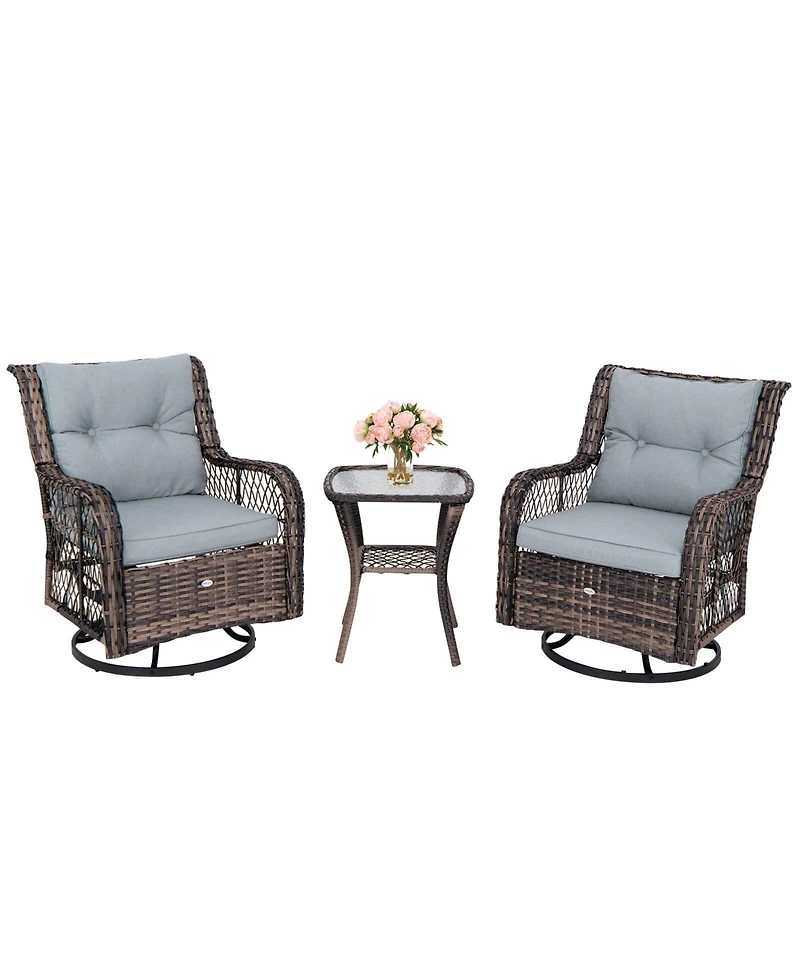 3 Pcs Patio Furniture Set Rocking Chairs Set of 2 with Glass Top Side Table