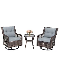 3 Pcs Patio Furniture Set Rocking Chairs Set of 2 with Glass Top Side Table