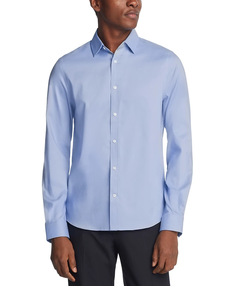 Michael Kors Men's Airsoft Slim Fit Untucked Length Wrinkle Free Stretch Dress Shirt