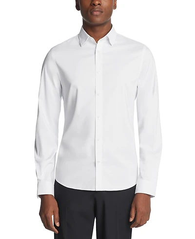 Michael Kors Men's Airsoft Slim Fit Untucked Length Wrinkle Free Stretch Dress Shirt