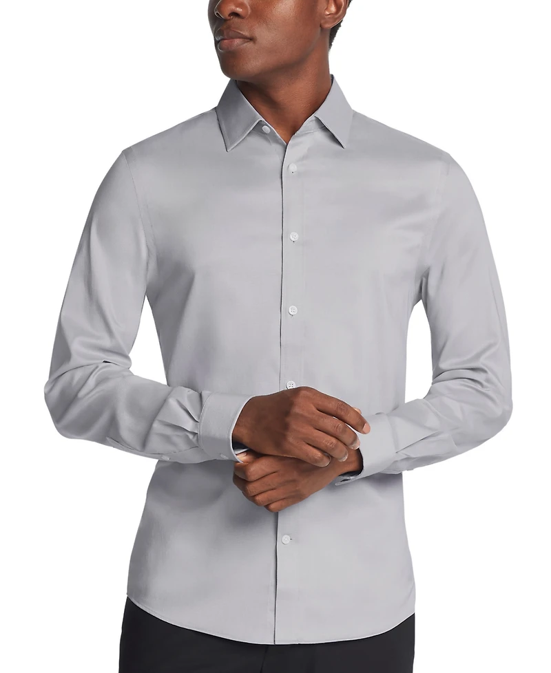 Michael Kors Men's Airsoft Slim Fit Untucked Length Wrinkle Free Stretch Dress Shirt