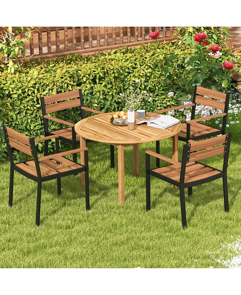 Costway Patio Dining Table Acacia Wood Round Outdoor Bistro Table 4-Person