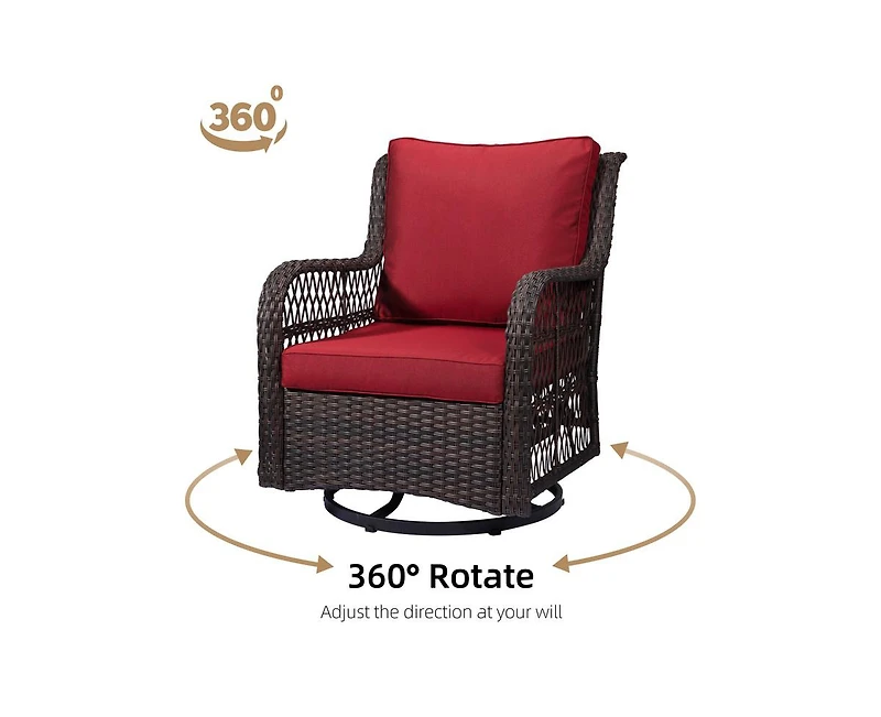 gaomon Idealhouse 3 Pieces Outdoor Wicker Swivel Rocker Patio Set, 360 Degree Swivel Rocking Chairs Elegant Wicker Patio Bistro Set with Premuim Cushi