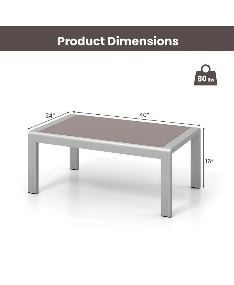 Slickblue Outdoor Rectangle Coffee Table with Tempered Glass Tabletop for Backyard Poolside-Grey