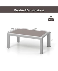 Slickblue Outdoor Rectangle Coffee Table with Tempered Glass Tabletop for Backyard Poolside-Grey
