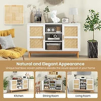 Costway 48" Sideboard Buffet Cabinet with 2 Bamboo Woven Doors 3 Open Shelves for Kitchen