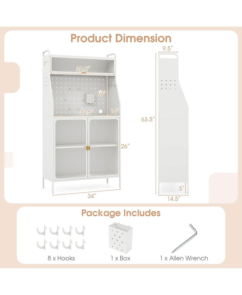 Costway 5-tier Metal Kitchen Bakers Rack with Pegboard 8 Hooks 5-position Adjustable Shelf