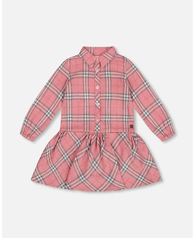 Deux par Deux Big Girls Flannel Shirt Dress With Frill Pink Plaid