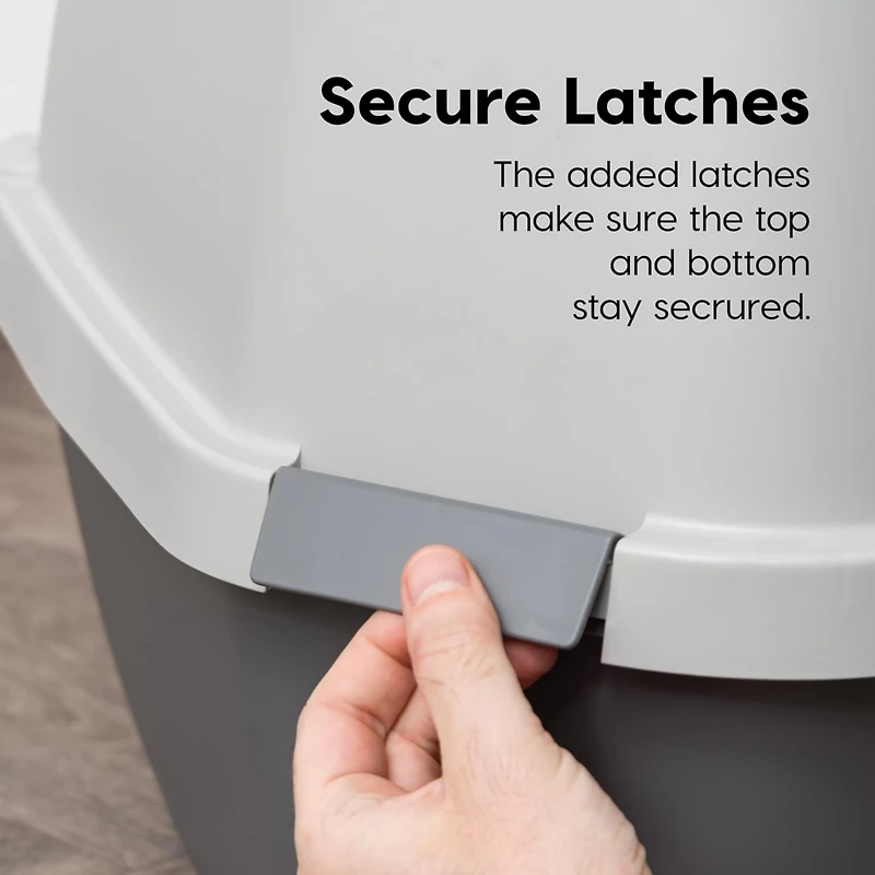 Iris Large Hooded Corner Cat Litter Box with Scoop, Gray