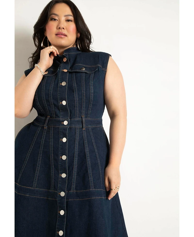 Eloquii Women's Plus Fit & Flare Denim Dress