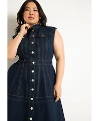 Eloquii Women's Plus Fit & Flare Denim Dress
