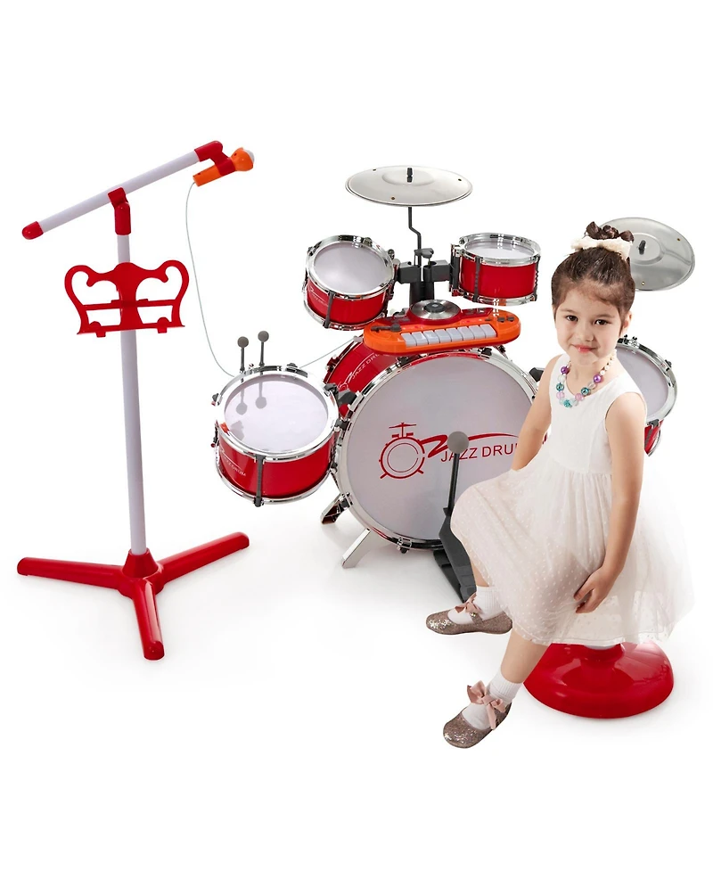 Sugift Kids Jazz Drum Keyboard Set with Stool and Microphone Stand